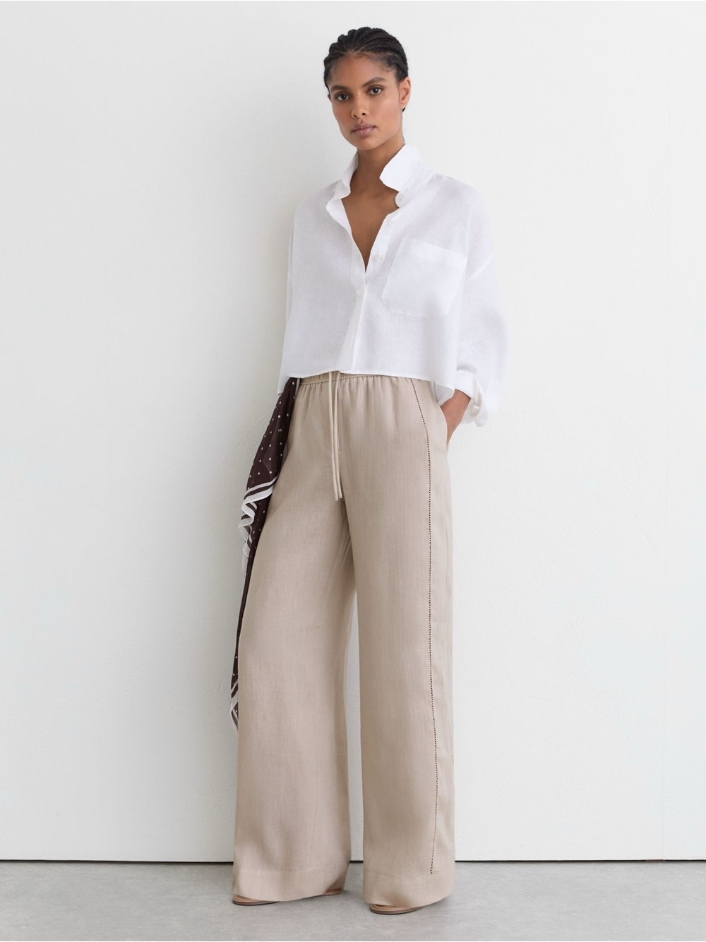 Reiss | Beige Wide Leg Trousers- 6